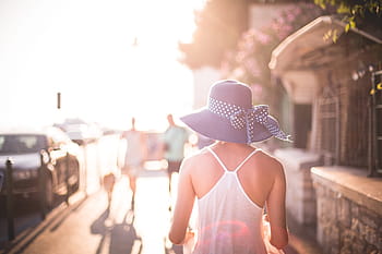 hermosa, niña, hermosa niña, sombrero, sol, moda, caliente, rayos de sol, soleado, mujeres, al aire libre