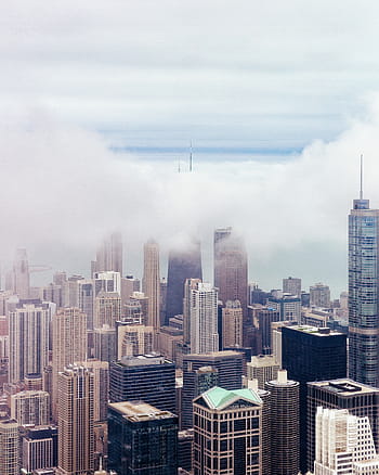 aerial, view, high-rise, buildings, daytime, high, rise, viewing, clouds, architecture, city