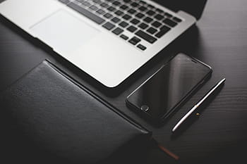 preto, com estilo, dispositivos de escritório, escritório, dispositivos, negócios, mesa, diário, iphone 6, macbook, caneta