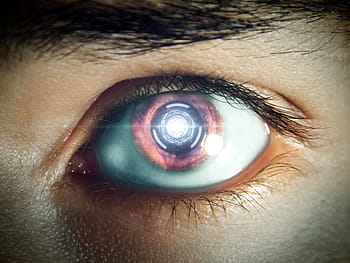 osoba, hnědý, kontaktní čočky, budoucnost, oko, oko robota, stroj, futuristický, jako robot, droid, roboty