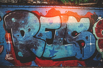 Ziegelwand, bedeckt, Graffiti, städtisch, Straßenkunst, Illustration, Vandalismus, schmutzig, keine Leute, Nahansicht, draußen