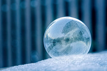 frozen, ice, bubble, ball, round, cold, icy, snow, winter, outside, nature