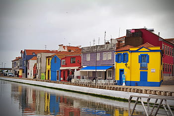 Portugalsko, aveiro, lodí, kanál, voda, řeka, architektura, tradiční, krajina, budova, město