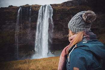 iceland, girl, nature, woman, landscape, rejkjavik, mountains, cold, waterfall, ice, glacier