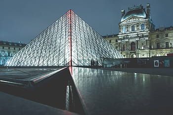 noc, muzeum Louvre, Paříž, v noci, architektura, budova, slavné místo, městské scény, architektura a budovy, stavba, Londýn, Anglie