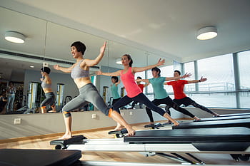women, exercise, inside, room, weights, health, happy, sports, training, yoga, pilates