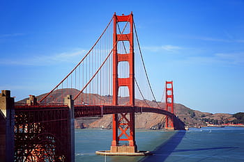 zlatý, hradlový most, modrý, nebe, Červené, ocel, během dne, Golden Gate Bridge, San Francisco, architektura, voda