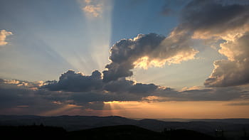 západ slunce, mraky, sauerland, recklinghausen, meschede, nebe, večerní obloze, dosvit, abendstimmung, slunce, nálada
