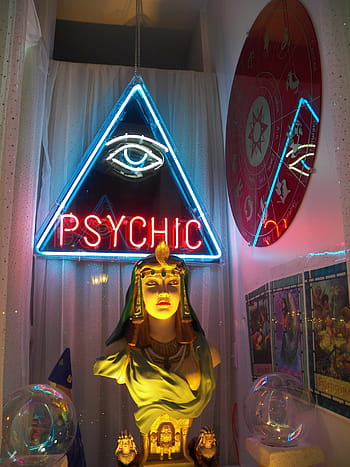 cleopatra headbust figurine, Psychic, wall, LED, sign, psychics, psychic reading, psychic readings, fake, phony, fraud