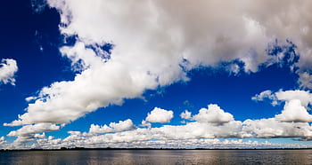 azul, cielo, nubes, lago, agua