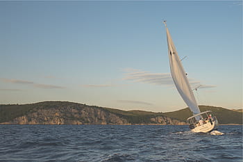 white, sailing boat, sea, daytime, boat, sailing, sailboat, windy, lake, water, coast