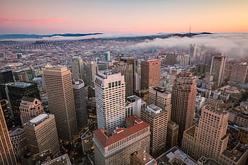 vista del atardecer, rascacielos de san francisco, financiero, distrito, puesta de sol, vista, san francisco, rascacielos, distrito financiero, ciudad, nubes