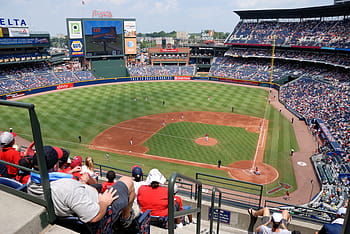 baseball, stadion, fanoušci, lidé, baseball, stadión, venku, pole, sportovní, tým, americký, tráva