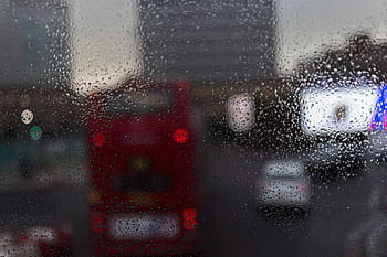 déšť červený autobus, červený autobus, autobus, déšť, Červené, doprava, auto, ulice, provoz, dešťová kapka, rozostření
