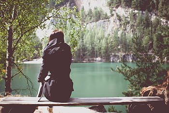 menikmati, Gadis, Pemandangan, Adrspach Rocks, adrspach, republik ceko, danau, batu, atas, di luar ruangan, alam