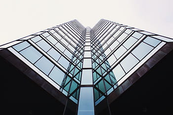 architektonický, fotografování, skleněné budovy, nízký, úhel, Pohled, sklenka, štít, vysoký, vzestup, budova