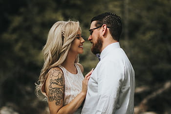 couple, facing, smiling, people, woman, man, guy, smile, happy, love, tattoo