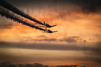 Flugzeuge, Jets, Luftfahrt, Orange, Himmel, Sonnenuntergang, Dämmerung, Wolken, Transport, Reise