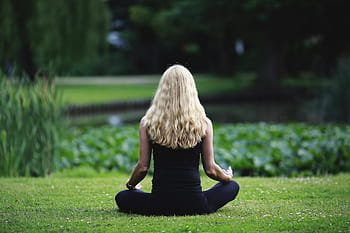 woman doing meditation, meditation, mindfulness, nature, serenity, lake, present, meditate
