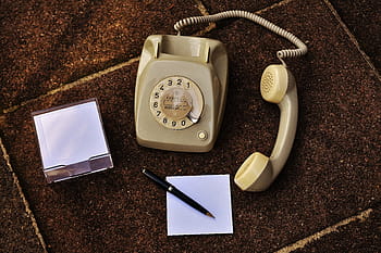 beige, rotante, accanto, bianca, carta, retrattile, penna, vecchio telefono, 60s, 70s, grigio