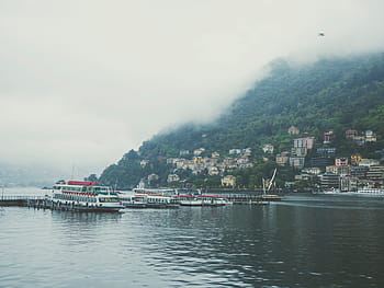 boat, houses, daytime, passenger, body, water, ship, sea, ocean, lake, highland