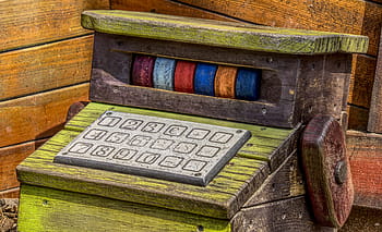 verde, grigio, di legno, portafilo, check-out, negozio, giocattoli, bambini, terreno di gioco, legna, modello