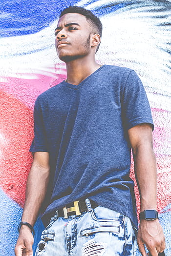 man, standing, wall, guy, male, model, fashion, smart, watch, ripped, jeans