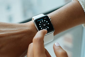person, wearing, silver smartwatch, smart watch, apple, technology, style, fashion, smart, mobile, display