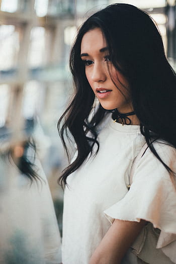 woman, white, crew-neck t-shirt, people, girl, lady, female, clothing, fashion, model, only women