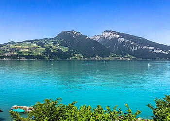 lake, switzerland, mountains, landscape, alpine, water, figure, bergsee, see, panorama, sky