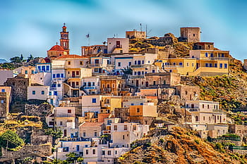 greece landmark, daytime, architecture, city, panorama, travel, holiday, greece, karpathos island, place, olympos