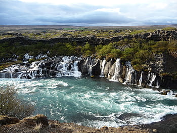 Waterfall, Iceland, Hraunfossar, sea, nature, water, wave, landscape
