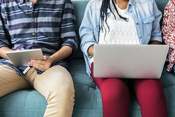 person, using, silver laptop computer, tablet computer, boy, break, browsing, casual, computer, couch, cropped