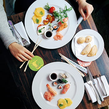 appetizers, restaurant, Perfect, chopsticks, colorful, eating out, hands, japanese, sushi, top view, food