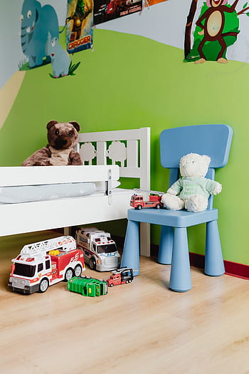 habitación, niños, juguetes, dormitorio, niño, juego, interior, cama