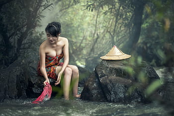 asia, woman, bath, washing clothes, cambodia, culture, female, girl, human, indonesian, laos