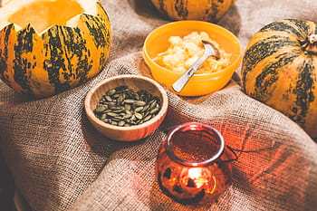 mempersiapkan, halloween labu, Ukiran, Halloween, Labu, musim gugur, tempat lilin, lilin, selamat halloween, biji labu, biji
