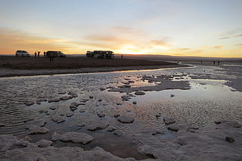 Laguna Cejar, Chile, water, sand, sunset, busses, sight seeing, people