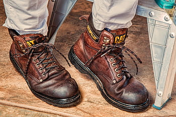 person, brown, pants, caterpillar leather work boots, work boots, footwear, protection, leather, safety, boot, work