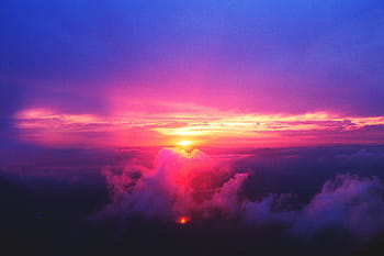 cloud, sky, sunset, areal, view, clouds, dusk, purple, pink, aerial, nature