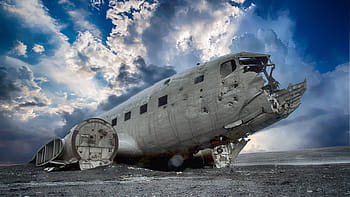 distrutto, aereo, blu, cielo, bianca, nuvole, giorno, relitto, rotto, aviazione