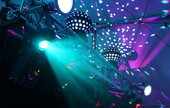 low, angle photo, two, turned, disco balls, dj, disco, lighting, party, celebration, music