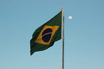 drapeau, Brésil, ciel, lune, après midi, bleu