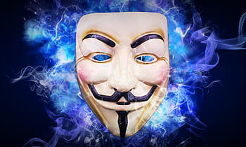 chlap Fawk masku, Černá, modrý, Pozadí, anonymní, hacktivista, skupina, jsme legie, oblíbený, Internet