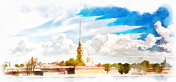 st petersburg russia, vodové barvy, postava, Rusko, město, Příroda, romantický