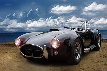 Černá, konvertibilní, auto, zataženo, nebe, oldtimer, kobra, doprava, klasický, automobilového průmyslu, vozidel