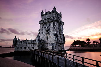 white concrete castle, portugal, lisbon, porto, ocean, seaside, history, architecture, europe, travel, lisboa