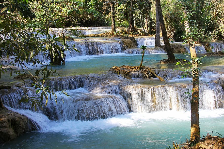 luang prabang, Laos, unesco, dědictví, dědictví unesco, barvitý, Krásná, vodopád kuang si, kuang si padá, vodopád, padá