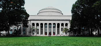 hvid betonbygning, Massachusetts, cambridge, boston, USA, Forenede Stater, universitet, mit, teknologisk Institut, arkitektur, græs