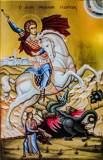 Georgios, Saint, Dragon, ayios georgios, saint, dragon, iconography, icon, painting, religion, orthodox, church